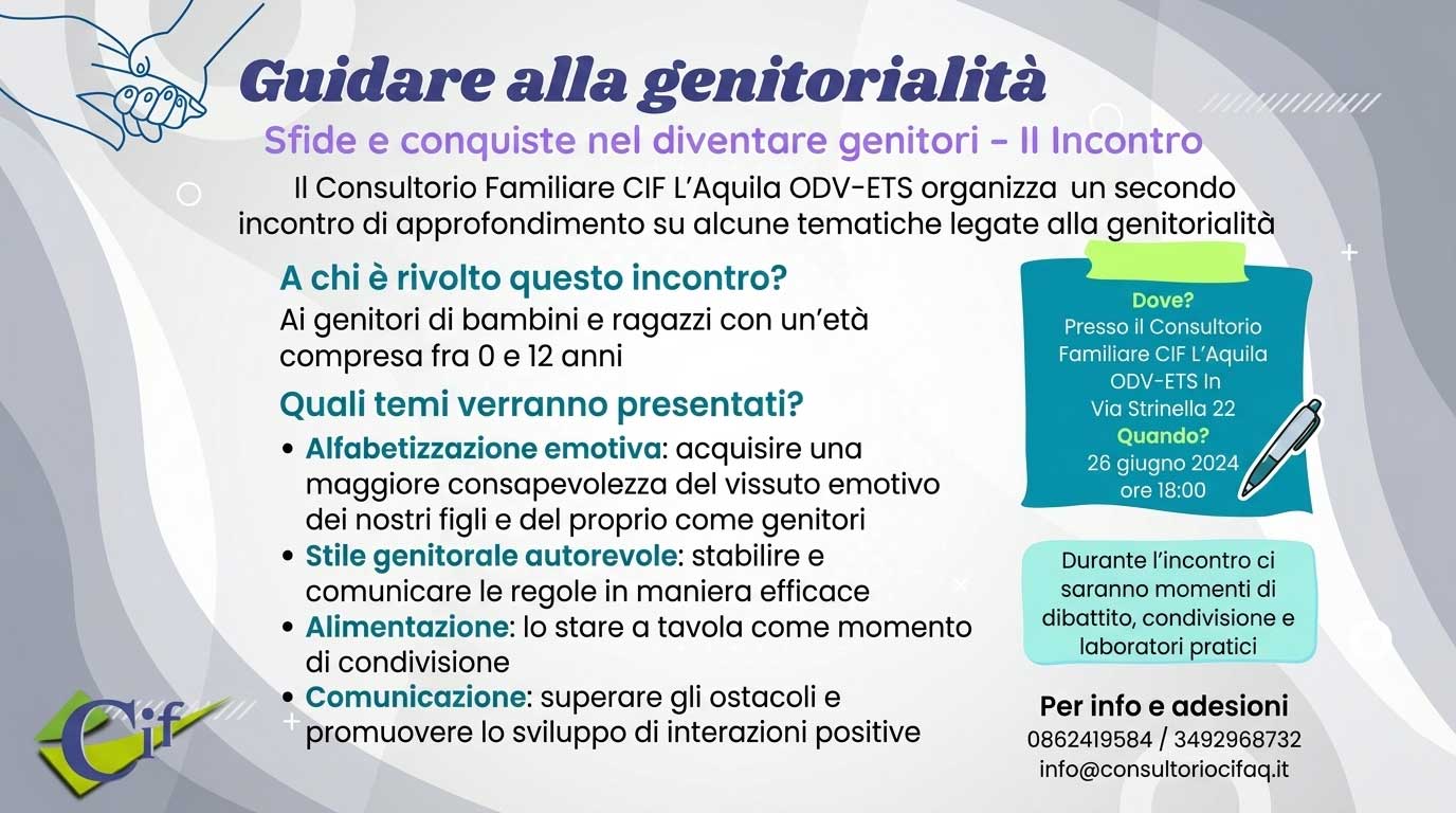 Secondo appuntamento degli incontri dedicati alla genitorialita